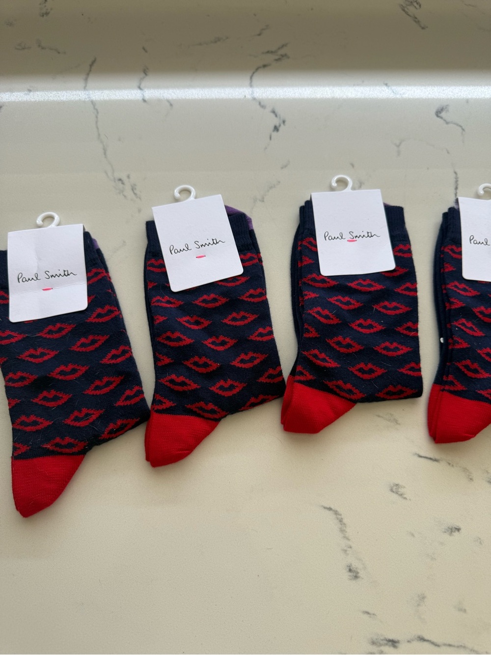 Paul Smith Navy Socks with Red Lip Motif
